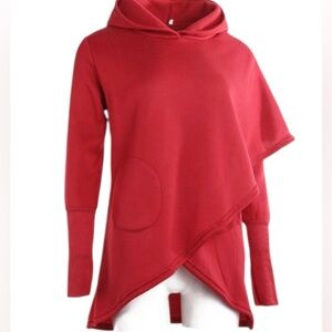 RED CRISS CROSS HOODED LONG SLEEVE SWEATER SIZE LARGE
